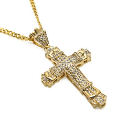 Gold Cross Necklace Pendant Diamond-encrusted Retro Cross Pendant Crucifix Cross Jesus Piece Necklace&Pendants Men/Woman Jewelry 2