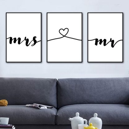 Wall Art Canvas Painting Nordic Posters Prints Mr Mrs Romantic Love Quotes Pictures For Living Room Home Wedding Decoration 1
