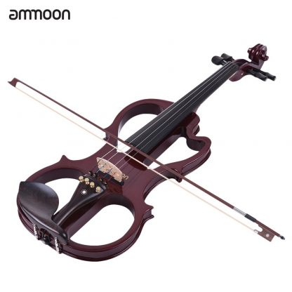 Hot sale ammoon VE-201 Full Size 4/4 Solid Wood Silent Electric Violin Fiddle Maple Body Ebony Fingerboard Pegs Chin Rest 2