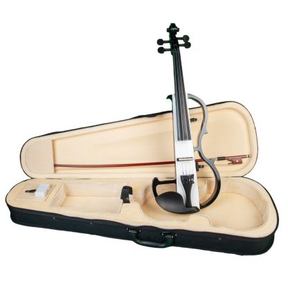 Full Size 4/4 Silent Electric Violin Solid Wood Maple With Bow Hard Case Headphone Cable Rosin New Set Black&White 5