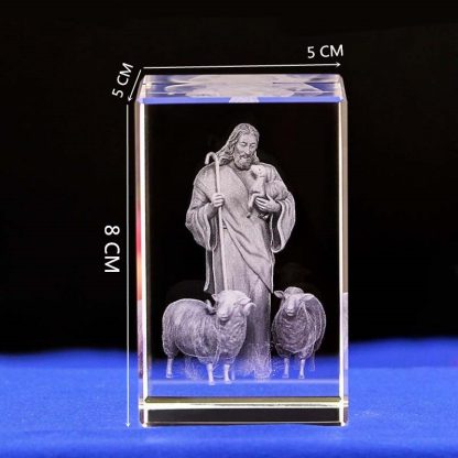Jesus 3D Engraved Crystal Gifts Crystal Carving Table Crafts Cross Ornaments Jesus Shepherd Catholic Souvenirs of Jesus Series 1