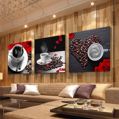 3 Panel Print Coffee Cup Vintage Canvas Painting Wall Pictures for Kitchen Coffee Shop Wall Decor Painting Canvas Prints