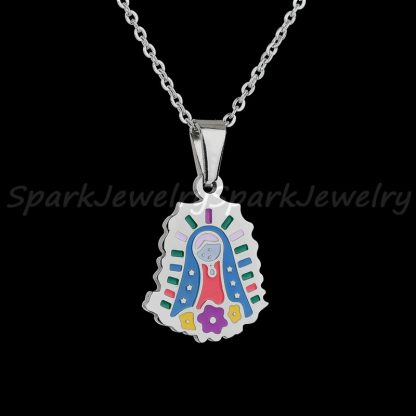 Religious Stainless Steel Virgin Mary Necklace Catholic Lady Of Guadalupe Necklace Cartoon Colorful Figure Chain Necklace  5