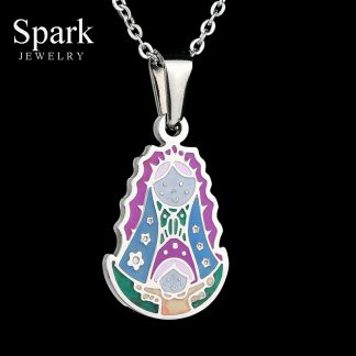 Religious Stainless Steel Virgin Mary Necklace Catholic Lady Of Guadalupe Necklace Cartoon Colorful Figure Chain Necklace