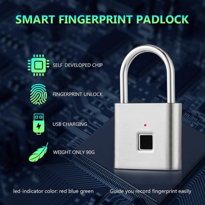 Golden security keyless smart USB rechargeable door fingerprint padlock quick unlock Zinc alloy metal self developing chip 2