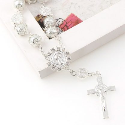 Catholic Religious Bead Cross Bracelets Rosary Centerpiece Sacred Heart of Mary Guadalupe Divine Mercy Jesus Saint Icons Jewelry 4