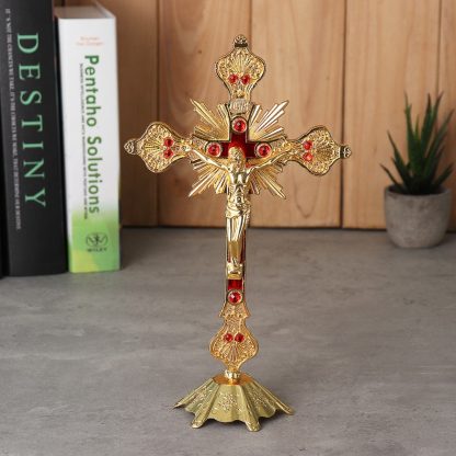 Church Relics Figurines Crucifix Jesus Christ On The Stand Wall Cross Antique Religious Altar Home Chapel Decoration 4 Colors 5