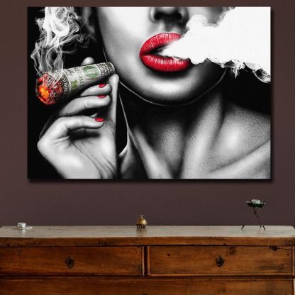 Creative Art Modern Abstract Canvas Painting Burning Money Smoking Clouds Art Prints for Study Room, Office And Home Decoration 1