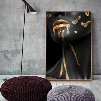 Beautiful Golden Black Lady Golden Canvas Painting Fashion Poster Print For Living Room HD Wall Art Ins Home Cuadros Decoracion