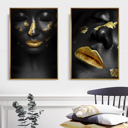 Beautiful Golden Black Lady Golden Canvas Painting Fashion Poster Print For Living Room HD Wall Art Ins Home Cuadros Decoracion 4