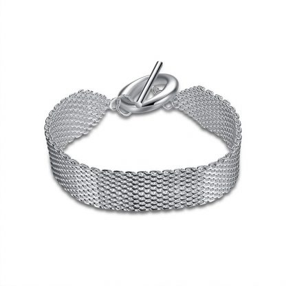 Silver 925 Jewlery Mesh Bracelet Chain for Women Fashion Wristband Bracelets & Bangles Wedding Party Gifts Bijoux 8 inch 1