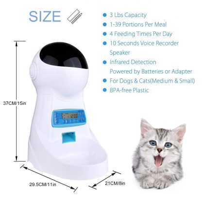 강아지 고양이 애완동물 자동 밥주는 기계 사료 자동급식기Practical Automatic Pet Feeder, Dogs Cats Food Dispenser With Voice Record Remind, Timer Programmable, Portion Control, Distri 3