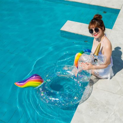 YUYU Sequin Unicorn pool float inflatable Swimming Ring Kids Adult crystal shiny Swim Ring pool tube circle swimming pool toys 2