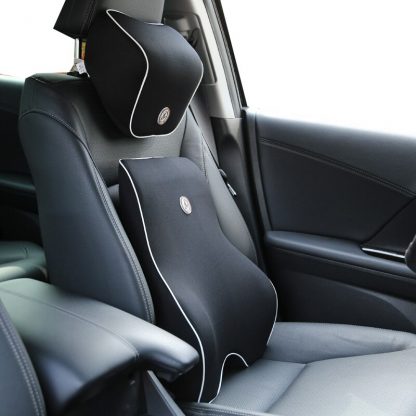 자동차 등쿠션 목쿠션 차량용 2pcs Car Auto Seat Supports Back Cushion And Headrest Neck Pillow Memory Foam Lumbar Back Support Driver Spine Pain Pillow Black 1