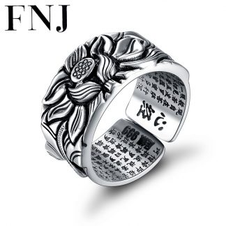 925 Silver Lotus Rings Good Luck Buddha Adjustable Size Trendy Popular S925 Solid Thai Silver Ring for Women Men Jewelry