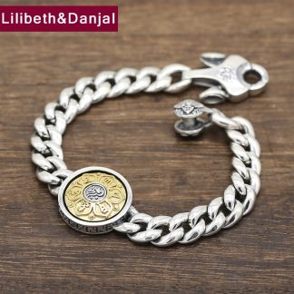 Buddha Bracelet 100% 925 Sterling Silver Jewelry Men Women Rotatable Ethnic Heart Sutra Mantra Chain Bracelet Bangle 2018 B53