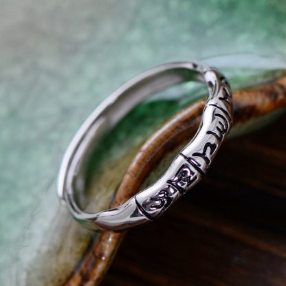Tibetan Buddha Jewelry 925 Sterling Silver Tail Rings For Women Men Lovers Simple Six Words Om Mani Padme Hum Adjustable Size 5