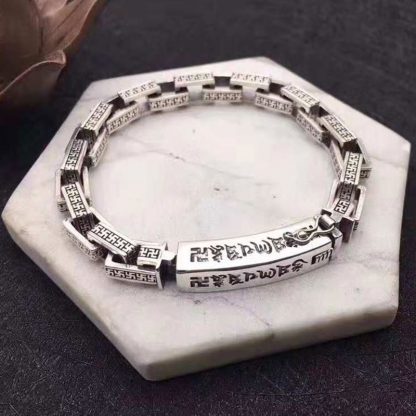 SOQMO 925 Sterling Silver Buddha Bracelet Men Six-word Mantra High Polished Retro Black Handmade Jewelry For Male SQM235 4