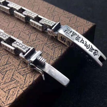 SOQMO 925 Sterling Silver Buddha Bracelet Men Six-word Mantra High Polished Retro Black Handmade Jewelry For Male SQM235 3