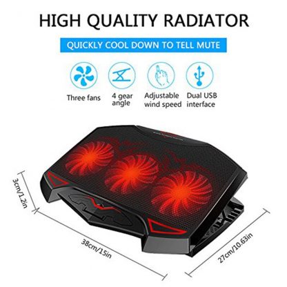 Laptop Cooler, Laptop Cooling Pad Chill Mat with 3 Quiet Fans USB Powered Adjustable Mounts Stand For Laptop PC 10''-16'' 1