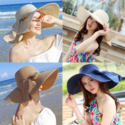 Summer Large Brim Straw Hat Floppy Wide Brim Sun Cap Bowknot Beach Foldable Hats New 2018 1