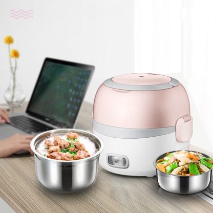 DMWD 2 Layer 1.3L Mini Rice Cooker 220V Office Portable Electric Lunch Box Food Heater Keep Fresh For 1-2 People 1