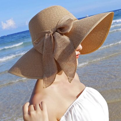 Summer Large Brim Straw Hat Floppy Wide Brim Sun Cap Bowknot Beach Foldable Hats New 2018 3