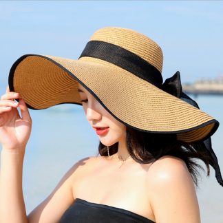 Summer Large Brim Straw Hat Floppy Wide Brim Sun Cap Bowknot Beach Foldable Hats New 2019 Hats for Women