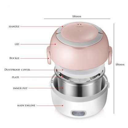 DMWD 2 Layer 1.3L Mini Rice Cooker 220V Office Portable Electric Lunch Box Food Heater Keep Fresh For 1-2 People 3