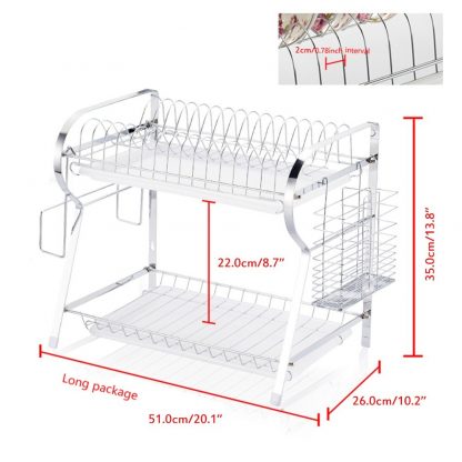 2 Tier R-Shaped Chrome Stainless Plate Dish Rack DrainBoard Drying Drainer Kitchen Accessories Organizer 2