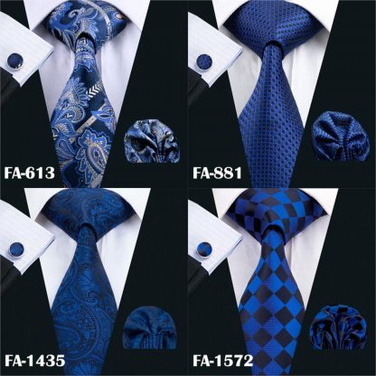 Designer Ties For Men 20 Styles Blue Fashion Silk Neckties Hanky Cufflinks Set For Men Wedding Party Tie Set Barry.Wang BL-01 3