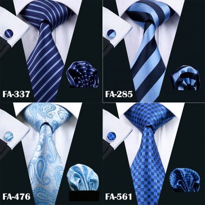 Designer Ties For Men 20 Styles Blue Fashion Silk Neckties Hanky Cufflinks Set For Men Wedding Party Tie Set Barry.Wang BL-01 2