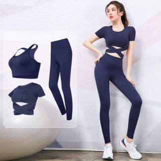 2019 New Gym Sports Suits Women's Stretchy Yoga Set Legging+Bra+Shirts Running Sportswear Joggers Fitness Training Clothing