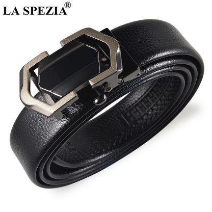 LA SPEZIA Leather Belt Men Black Automatic Belts No Holes Male Business Office PU Leather Classic Brand Designer Suit Belts 1