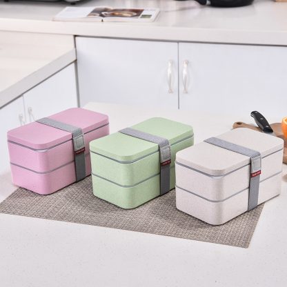 1200ml Wheat Straw Double Layers Lunch Box With Spoon Healthy Material Bento Boxes Microwave Food Storage Container Lunchbox