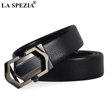 LA SPEZIA Leather Belt Men Black Automatic Belts No Holes Male Business Office PU Leather Classic Brand Designer Suit Belts 3