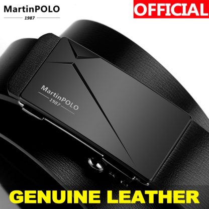 MartinPOLO Men's Automatic Genuine Leather Business Belts Men Toothless Belt Alloy Buckle Cowhide Strap For Male MP01301P