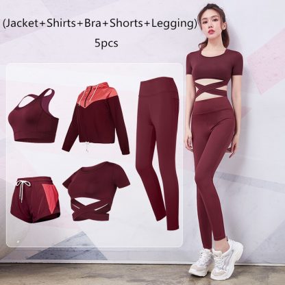 2019 New Yoga Sets Women's Gym Sports Suits Stretchy Running Sportswear Joggers Fitness Training Clothing 4-5pcs 5